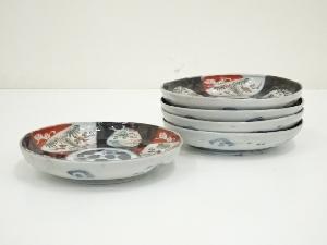 明治期　伊万里焼　錦手草花五寸皿5客